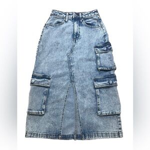 Denim Cargo Midi Skirt